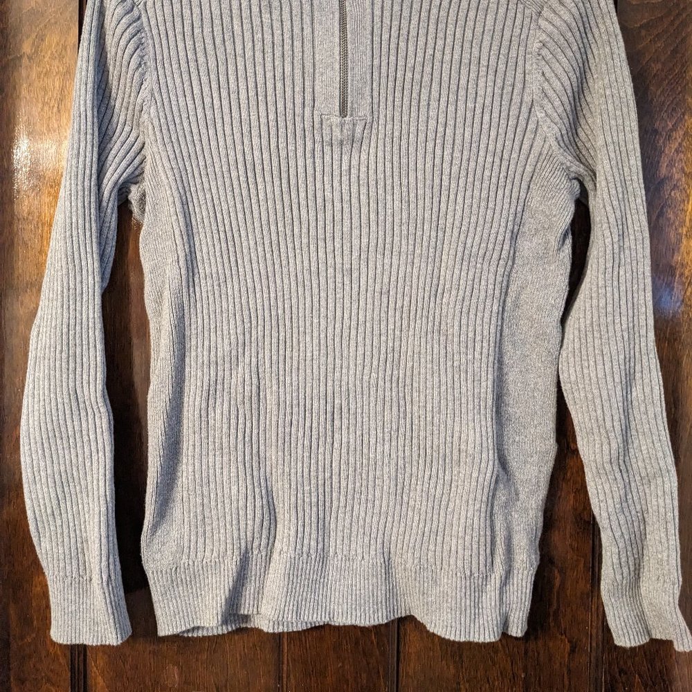 Grey Ribbed Quarter Zip Sweater - Picture 6 of 6